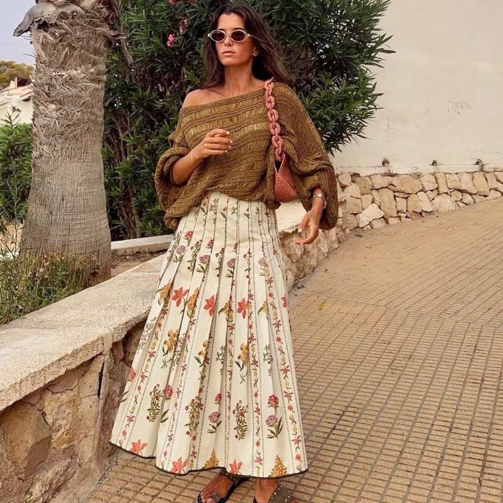 ZARA ZW COLLECTION FLORAL PLEATED SKIRT